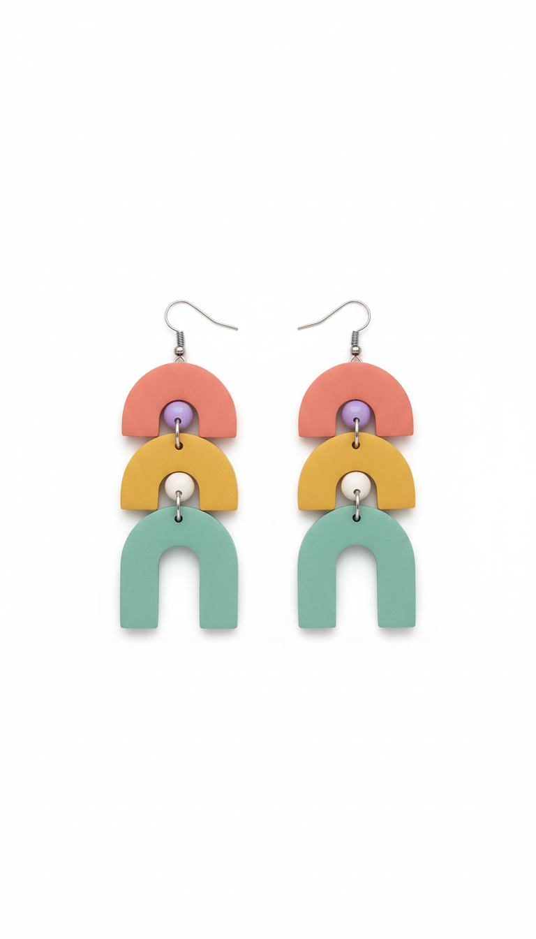 Pendientes colgantes arco coral esmaltado