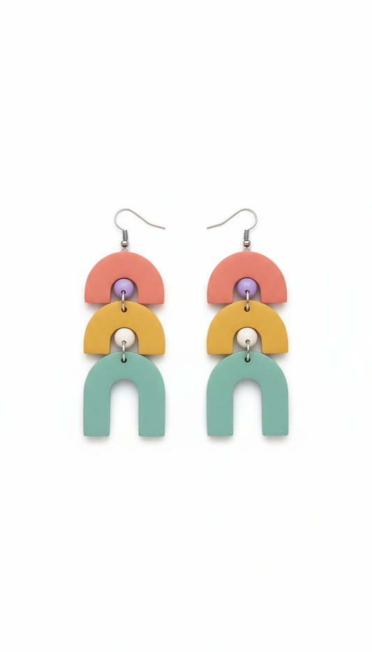 Pendientes colgantes arco coral esmaltado